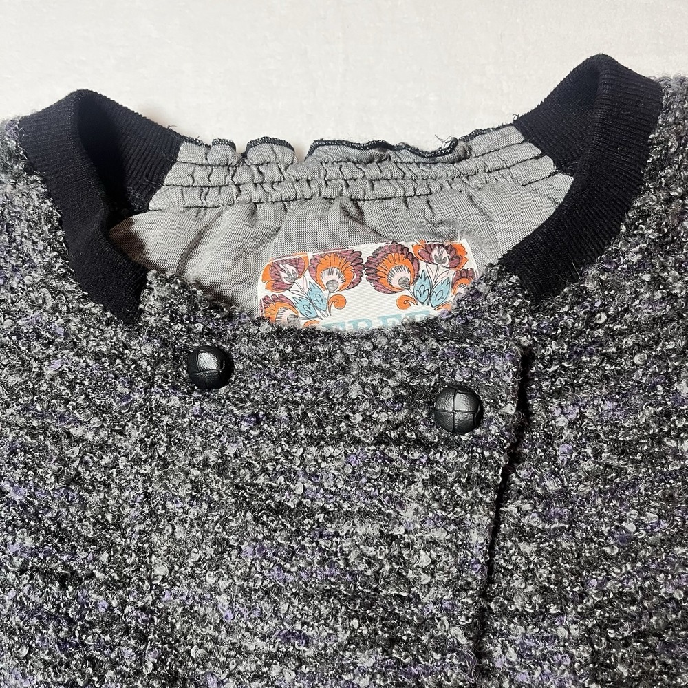 Free People Y2K Womens Small Gray Purple Tweed Textured Blazer Button Pockets - Picture 6 of 9